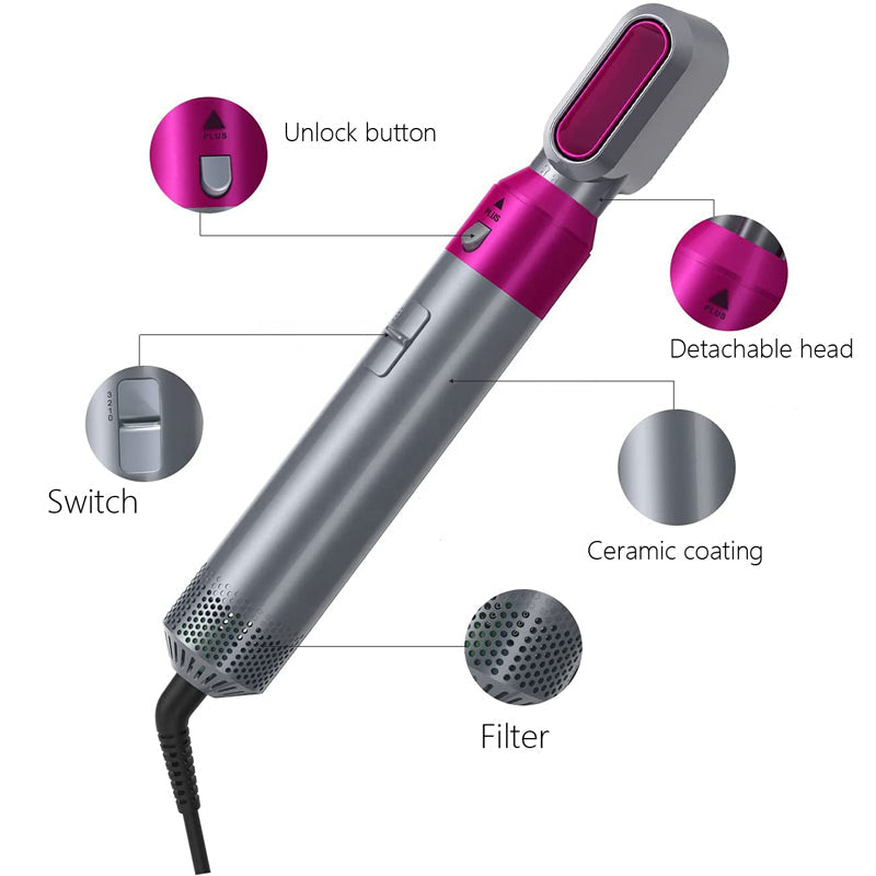 5 in 1 Hair Dryer Hot Comb Set Hair Curler Wet Dry Professional Curling Iron Hair Straightener Styling Tool